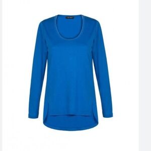Cop Copine Angle Hi‎ Low Scoop Neck Long 3/4 Sleeve Top Blue Tunic